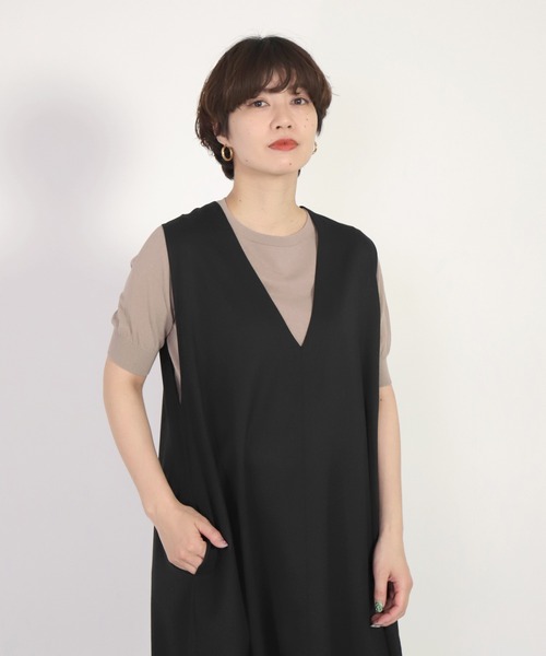 Honnete（オネット）の「[Honnete]  Sleeveless V Wide Dress（ワンピース・レディース・ブラック/グレー・FREE）」の5枚目の写真