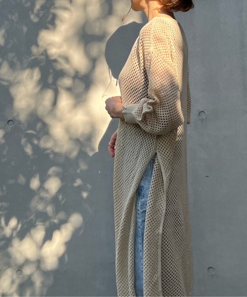 y/m by Yukie(イムバイユキエ)の「アクリルメッシュニットワンピース(ワンピース・レディース・ブラック/ベージュ/グリーン・FREE)」の13枚目の写真