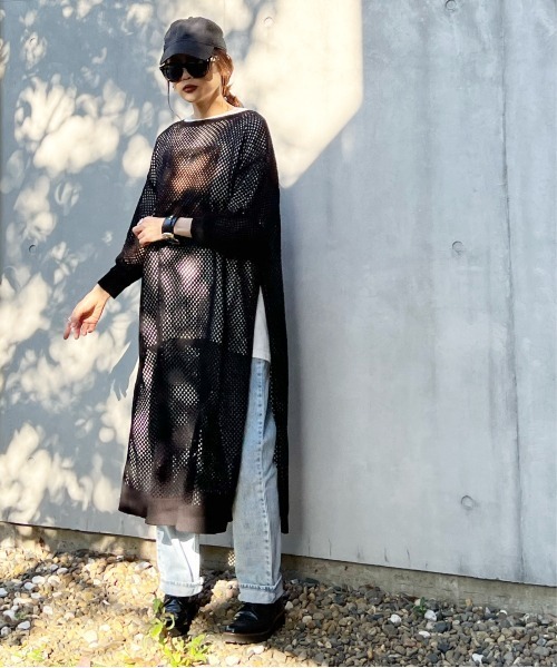 y/m by Yukie(イムバイユキエ)の「アクリルメッシュニットワンピース(ワンピース・レディース・ブラック/ベージュ/グリーン・FREE)」の21枚目の写真