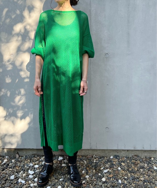 y/m by Yukie(イムバイユキエ)の「アクリルメッシュニットワンピース(ワンピース・レディース・ブラック/ベージュ/グリーン・FREE)」の20枚目の写真