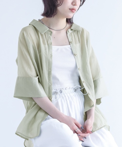 n'OrLABEL（ノアールレーベル）の「『バックリボン5分袖シアーシャツ』（シャツ/ブラウス・レディース・ラベンダー/ブラック/コーラル/グリーン/ライトブルー/アイボリー・FREE）」の5枚目の写真