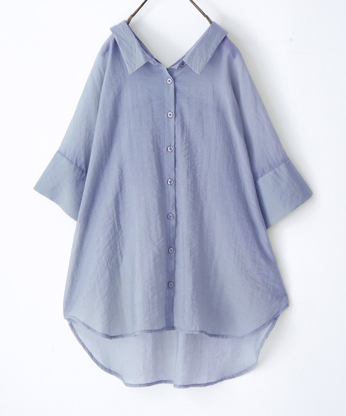 n'OrLABEL（ノアールレーベル）の「『バックリボン5分袖シアーシャツ』（シャツ/ブラウス・レディース・ラベンダー/ブラック/コーラル/グリーン/ライトブルー/アイボリー・FREE）」の7枚目の写真