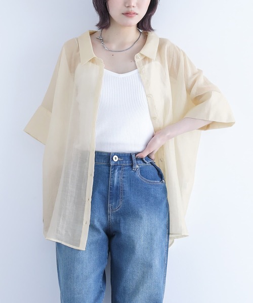 n'OrLABEL（ノアールレーベル）の「『バックリボン5分袖シアーシャツ』（シャツ/ブラウス・レディース・ラベンダー/ブラック/コーラル/グリーン/ライトブルー/アイボリー・FREE）」の18枚目の写真