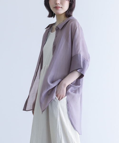 n'OrLABEL（ノアールレーベル）の「『バックリボン5分袖シアーシャツ』（シャツ/ブラウス・レディース・ラベンダー/ブラック/コーラル/グリーン/ライトブルー/アイボリー・FREE）」の9枚目の写真