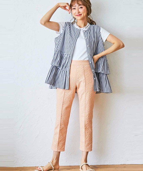 M y u(ミュー)の「3way パールボタン ギンガムチェック ティアード ブラウス ジレ(シャツ/ブラウス・レディース・ブラック/ピンク・FREE)」の7枚目の写真