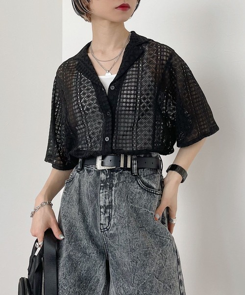 PAGEBOY（ページボーイ）の「レース半袖開襟シャツ（シャツ/ブラウス・レディース・ブラック/オフホワイト/グリーン系その他7・FREE）」の10枚目の写真