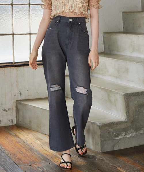 archives（アルシーヴ）の「ダメージデニム（デニムパンツ・レディース・ブラック/ブルー・SMALL/MEDIUM）」の7枚目の写真