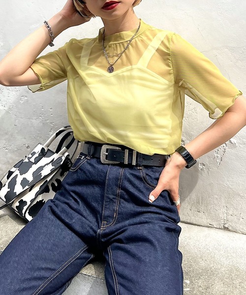 PAGEBOY（ページボーイ）の「アソートシアーショートスリーブ（Tシャツ/カットソー・レディース・ブラック/オフホワイト/ターコイズブルー/ホワイト系その他/イエロー系その他・FREE）」の5枚目の写真