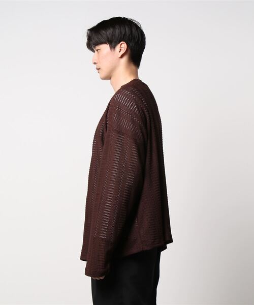VENCEEXCHANGE(ヴァンスエクスチェンジ)の「透かし編みニットソーカーディガン(カーディガン/ボレロ・メンズ・オフホワイト/ブラック/ブラウン・M/L)」の4枚目の写真