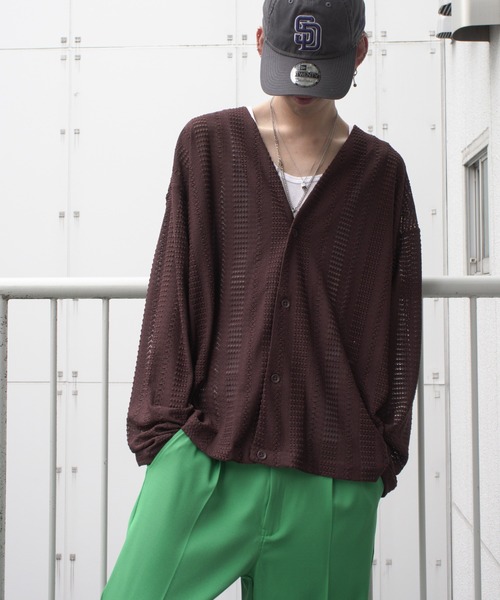 VENCEEXCHANGE(ヴァンスエクスチェンジ)の「透かし編みニットソーカーディガン(カーディガン/ボレロ・メンズ・オフホワイト/ブラック/ブラウン・M/L)」の1枚目の写真