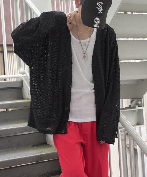 VENCEEXCHANGE(ヴァンスエクスチェンジ)の「透かし編みニットソーカーディガン(カーディガン/ボレロ・メンズ・オフホワイト/ブラック/ブラウン・M/L)」の3枚目の写真