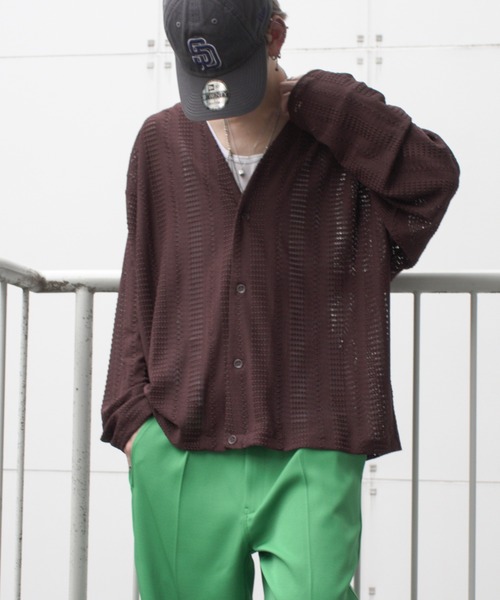 VENCEEXCHANGE(ヴァンスエクスチェンジ)の「透かし編みニットソーカーディガン(カーディガン/ボレロ・メンズ・オフホワイト/ブラック/ブラウン・M/L)」の6枚目の写真