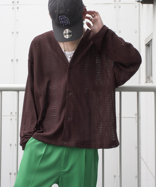 VENCEEXCHANGE(ヴァンスエクスチェンジ)の「透かし編みニットソーカーディガン(カーディガン/ボレロ・メンズ・オフホワイト/ブラック/ブラウン・M/L)」の7枚目の写真