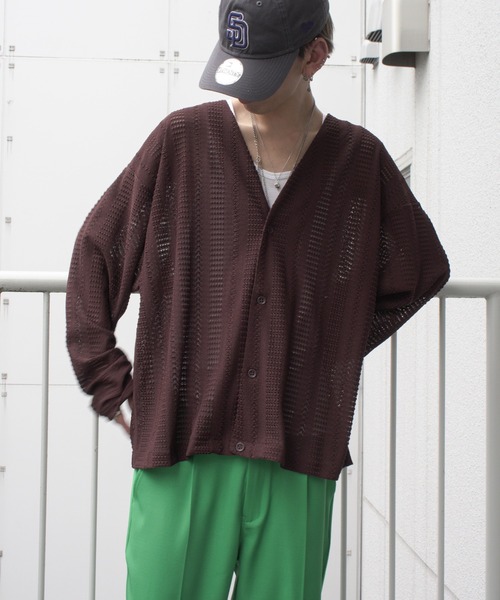 VENCEEXCHANGE(ヴァンスエクスチェンジ)の「透かし編みニットソーカーディガン(カーディガン/ボレロ・メンズ・オフホワイト/ブラック/ブラウン・M/L)」の10枚目の写真