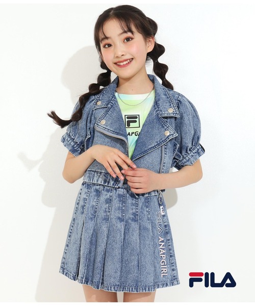 ANAP GiRL(アナップガール)の「【ANAPGiRL×FILAコラボ】パフスリライダースジャケット(ライダースジャケット・キッズ・ライトブルー/ベビーピンク・S/M/XS)」の20枚目の写真