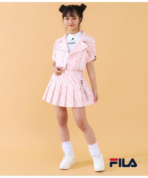 ANAP GiRL(アナップガール)の「【ANAPGiRL×FILAコラボ】パフスリライダースジャケット(ライダースジャケット・キッズ・ライトブルー/ベビーピンク・S/M/XS)」の16枚目の写真