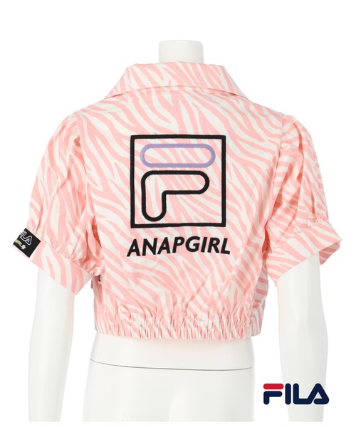 ANAP GiRL(アナップガール)の「【ANAPGiRL×FILAコラボ】パフスリライダースジャケット(ライダースジャケット・キッズ・ライトブルー/ベビーピンク・S/M/XS)」の4枚目の写真