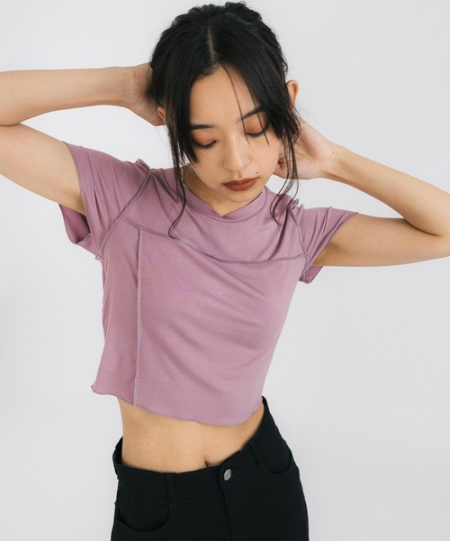 Ressaca（レサーカ）の「クロップド半袖ミニTシャツ（Tシャツ/カットソー・レディース・ホワイト/ライトブルー/パープル/ブラウン/ブルー・FREE）」の5枚目の写真