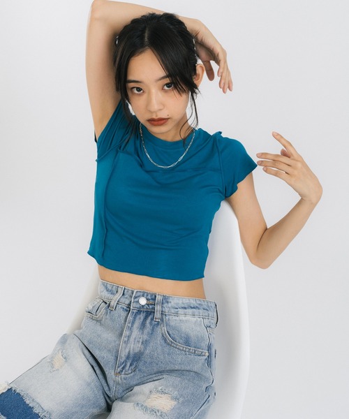 Ressaca（レサーカ）の「クロップド半袖ミニTシャツ（Tシャツ/カットソー・レディース・ホワイト/ライトブルー/パープル/ブラウン/ブルー・FREE）」の4枚目の写真