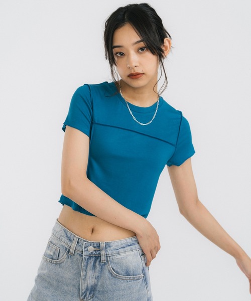 Ressaca（レサーカ）の「クロップド半袖ミニTシャツ（Tシャツ/カットソー・レディース・ホワイト/ライトブルー/パープル/ブラウン/ブルー・FREE）」の7枚目の写真