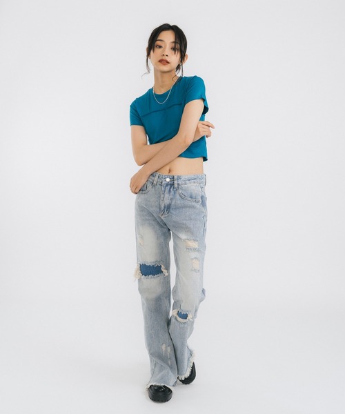 Ressaca（レサーカ）の「クロップド半袖ミニTシャツ（Tシャツ/カットソー・レディース・ホワイト/ライトブルー/パープル/ブラウン/ブルー・FREE）」の9枚目の写真