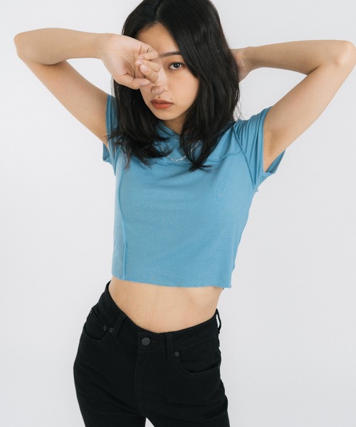 Ressaca（レサーカ）の「クロップド半袖ミニTシャツ（Tシャツ/カットソー・レディース・ホワイト/ライトブルー/パープル/ブラウン/ブルー・FREE）」の13枚目の写真