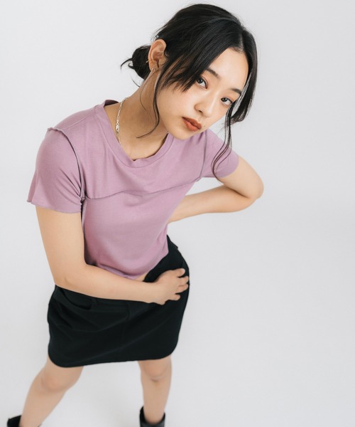 Ressaca（レサーカ）の「クロップド半袖ミニTシャツ（Tシャツ/カットソー・レディース・ホワイト/ライトブルー/パープル/ブラウン/ブルー・FREE）」の15枚目の写真