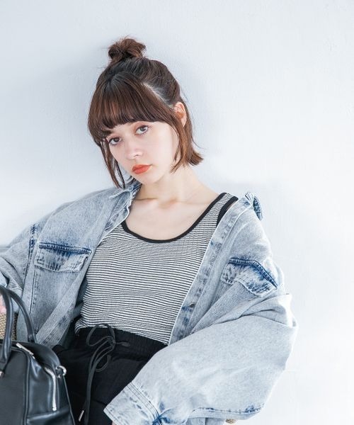 JEANASIS（ジーナシス）の「ワイドテレコタンク/352970（タンクトップ・レディース・ホワイト/ブラック/ホワイト系その他/ブラウン系その他・FREE）」の17枚目の写真