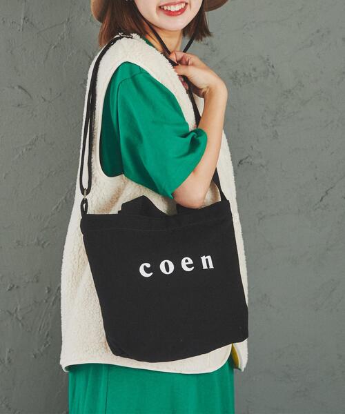coen(コーエン)の「coen2WAYロゴトートバッグSサイズ(トートバッグ・レディース・ブラック/オフホワイト・FREE)」の2枚目の写真