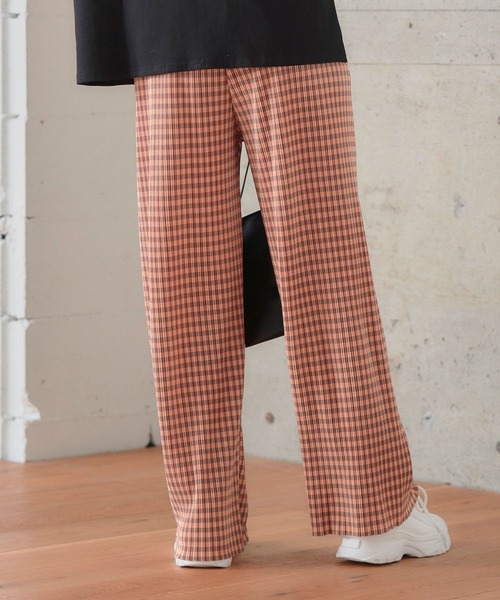anown（アノン）の「ギンガムチェック パンツ プリーツパンツ セルフカット 細プリーツパンツ レディース ウエストゴム リブパンツ 低身長 イエロー（その他パンツ・レディース・ブラック/イエロー/オレンジ/ブルー/グリーン・FREE）」の17枚目の写真