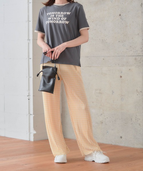 anown（アノン）の「ギンガムチェック パンツ プリーツパンツ セルフカット 細プリーツパンツ レディース ウエストゴム リブパンツ 低身長 イエロー（その他パンツ・レディース・ブラック/イエロー/オレンジ/ブルー/グリーン・FREE）」の7枚目の写真