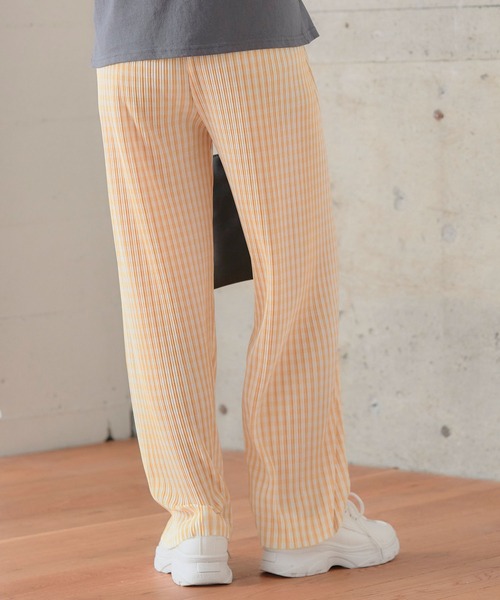 anown（アノン）の「ギンガムチェック パンツ プリーツパンツ セルフカット 細プリーツパンツ レディース ウエストゴム リブパンツ 低身長 イエロー（その他パンツ・レディース・ブラック/イエロー/オレンジ/ブルー/グリーン・FREE）」の9枚目の写真