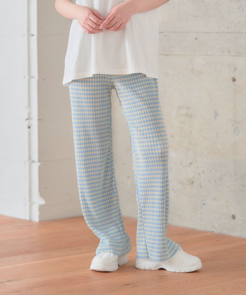 anown（アノン）の「ギンガムチェック パンツ プリーツパンツ セルフカット 細プリーツパンツ レディース ウエストゴム リブパンツ 低身長 イエロー（その他パンツ・レディース・ブラック/イエロー/オレンジ/ブルー/グリーン・FREE）」の16枚目の写真