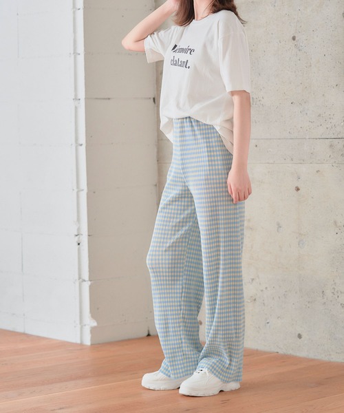 anown（アノン）の「ギンガムチェック パンツ プリーツパンツ セルフカット 細プリーツパンツ レディース ウエストゴム リブパンツ 低身長 イエロー（その他パンツ・レディース・ブラック/イエロー/オレンジ/ブルー/グリーン・FREE）」の19枚目の写真