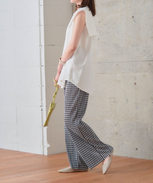 anown（アノン）の「ギンガムチェック パンツ プリーツパンツ セルフカット 細プリーツパンツ レディース ウエストゴム リブパンツ 低身長 イエロー（その他パンツ・レディース・ブラック/イエロー/オレンジ/ブルー/グリーン・FREE）」の18枚目の写真