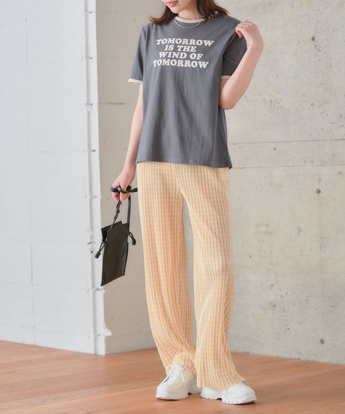 anown（アノン）の「ギンガムチェック パンツ プリーツパンツ セルフカット 細プリーツパンツ レディース ウエストゴム リブパンツ 低身長 イエロー（その他パンツ・レディース・ブラック/イエロー/オレンジ/ブルー/グリーン・FREE）」の11枚目の写真