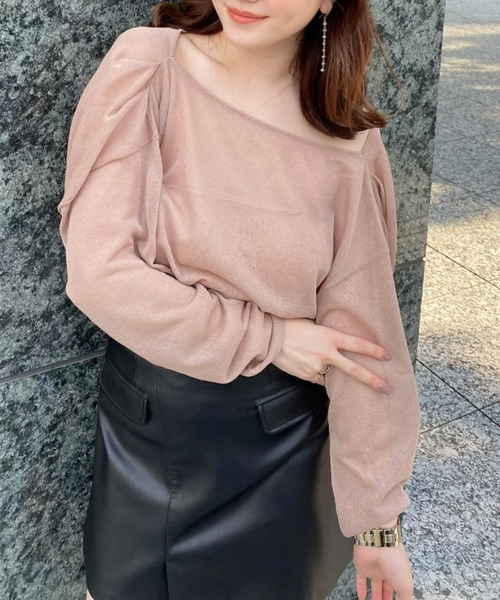 EIMY ISTOIRE（エイミーイストワール）の「バックドレープシアーニット（ニット/セーター・レディース・ブラック/ピンクベージュ/ホワイト・FREE）」の3枚目の写真