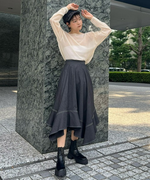 EIMY ISTOIRE（エイミーイストワール）の「バックドレープシアーニット（ニット/セーター・レディース・ブラック/ピンクベージュ/ホワイト・FREE）」の4枚目の写真