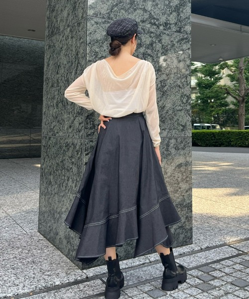 EIMY ISTOIRE（エイミーイストワール）の「バックドレープシアーニット（ニット/セーター・レディース・ブラック/ピンクベージュ/ホワイト・FREE）」の5枚目の写真