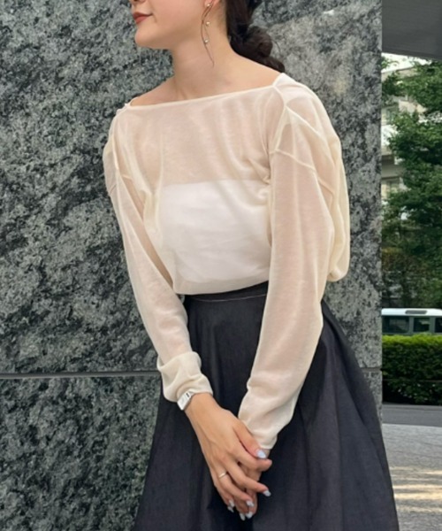 EIMY ISTOIRE（エイミーイストワール）の「バックドレープシアーニット（ニット/セーター・レディース・ブラック/ピンクベージュ/ホワイト・FREE）」の6枚目の写真