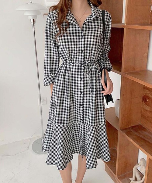 Girly Doll（ガーリードール）の「ギンガムシャツワンピース（シャツワンピース・レディース・ブラック/キャメル・F）」の2枚目の写真