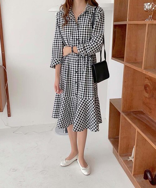 Girly Doll（ガーリードール）の「ギンガムシャツワンピース（シャツワンピース・レディース・ブラック/キャメル・F）」の8枚目の写真