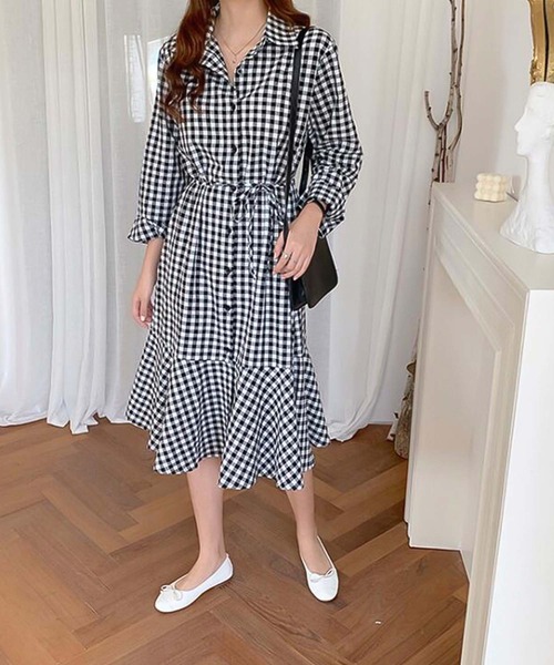 Girly Doll（ガーリードール）の「ギンガムシャツワンピース（シャツワンピース・レディース・ブラック/キャメル・F）」の10枚目の写真