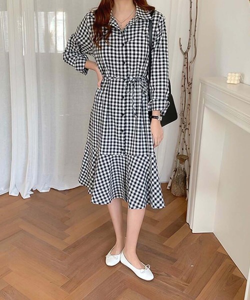 Girly Doll（ガーリードール）の「ギンガムシャツワンピース（シャツワンピース・レディース・ブラック/キャメル・F）」の4枚目の写真