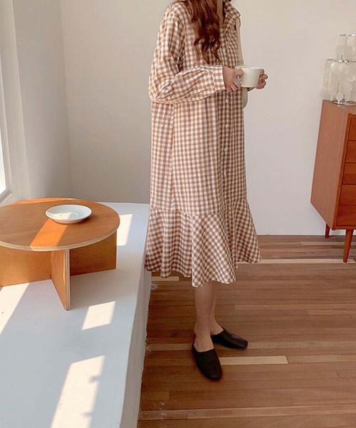 Girly Doll（ガーリードール）の「ギンガムシャツワンピース（シャツワンピース・レディース・ブラック/キャメル・F）」の9枚目の写真