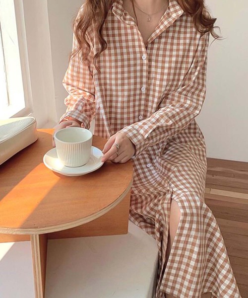 Girly Doll（ガーリードール）の「ギンガムシャツワンピース（シャツワンピース・レディース・ブラック/キャメル・F）」の3枚目の写真