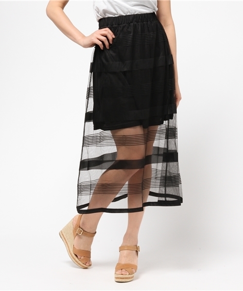 WEGO（ウィゴー）の「WEGO/ボーダーチュールマキシスカート（スカート・レディース・ホワイト/ブラック・FREE）」の4枚目の写真