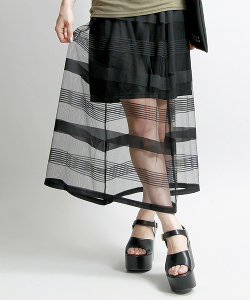 WEGO（ウィゴー）の「WEGO/ボーダーチュールマキシスカート（スカート・レディース・ホワイト/ブラック・FREE）」の13枚目の写真