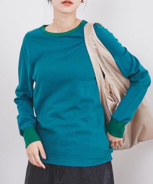 coen（コーエン）の「スムース微起毛ボーダーロングスリーブTシャツ（Tシャツ/カットソー・レディース・ブラウン/ピンク/ホワイト/ケリー/モカ/ロイヤルブルー・L/M）」の4枚目の写真