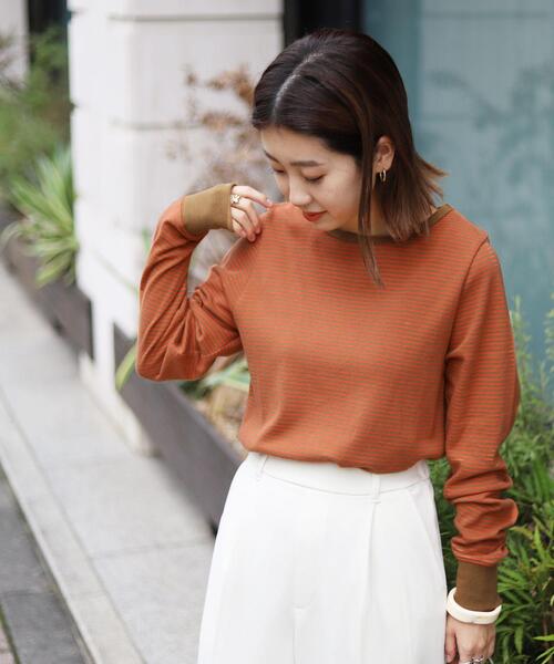 coen（コーエン）の「スムース微起毛ボーダーロングスリーブTシャツ（Tシャツ/カットソー・レディース・ブラウン/ピンク/ホワイト/ケリー/モカ/ロイヤルブルー・L/M）」の22枚目の写真